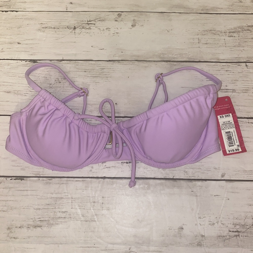 Xhilaration Bikini Top Womens XS Purple Lavender Solid Tie Front NEW‎ Target XS